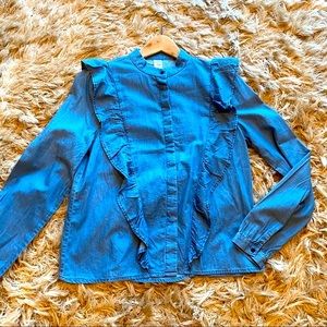 H&M Ruffled Denim Blouse NWOT